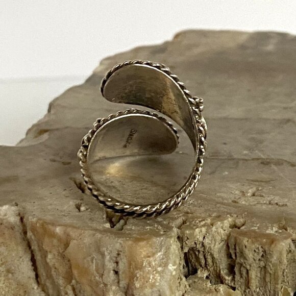 VTG Sterling Silver 925 Southwest Native Style Black Onyx Bypass Band Ring Sz 7 - Picture 7 of 16